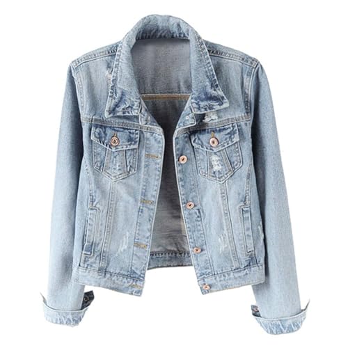 Vhersily Jeansjacke für Damen, kurz, leicht, Jeansjacke mit Knöpfen, elegant, Übergröße, Denim, Outwear, einfarbig, Frühling, Herbst, Hellblau, 50 Vhersily Jeansjacke für Damen, kurz, leicht, Jeansjacke mit Knöpfen, elegant, Übergröße, Denim, Outwear, einfarbig, Frühling, Herbst, Hellblau, 50 von Vhersily