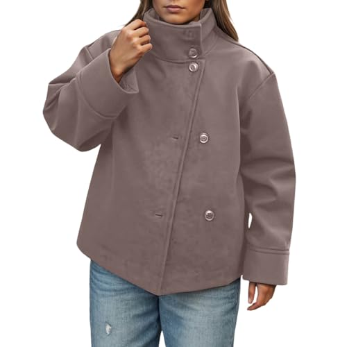 Vhersily Kurzmantel Damen Wollmischung Übergröße Langarm Mäntel Wasserdicht Sport Trekking Trenchcoat Regendicht Winter Winddicht Jacken Parka Jacket, für Business, Kaffee, S von Vhersily