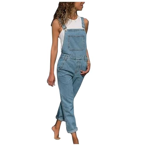 Vhersily Lange Denimhose mit Hosenträger Strampler Damen Latzhose Jeans mit Hosenträgern Denim Jeans Damen Denim, Hellblau, XXL von Vhersily