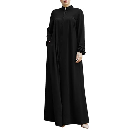 Vhersily Muslimisches Islamisches Gebetskleid für Damen Elegant Langarm Falten Muslimisches Retro Abaya Tailliert Hijab Kleid, Schwarz , XS von Vhersily