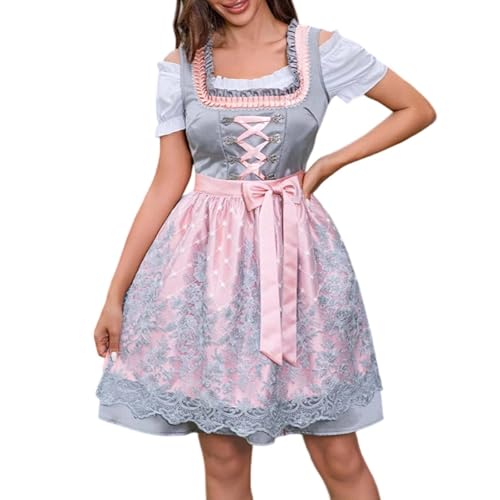 Vhersily Oktoberfest Kostüm Damen Bayerisches Bierkleid Mädchen Mais Uniform Kurzarm Bayern Karneval Party Kleid Hochzeit Kostüm Atmungsaktiv, hellgrau, M von Vhersily