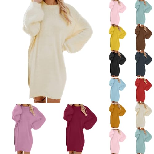 Vhersily Pullover Damen Oversize Longpullover - Herbst Winter Pulloverkleid Lang Lose Strickkleid Damen Lässig Modische Wollkleid Knielang Dresses Langarm Warme Pullis Rundhals Elegante Winterkleid von Vhersily
