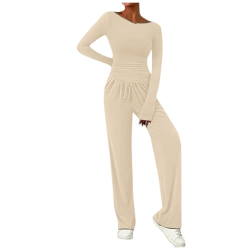 Vhersily Pyjama Damen Winter Zweiteilige Pyjamas T-Shirt Damen Langarm Hose Weich Plüsch Pyjama Damen Warm Pyjama Damen Lang mit V-Ausschnitt, weiß, XS von Vhersily