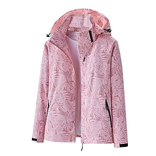Vhersily Softshelljacke Damen Winddicht Wasserdicht Leicht Wasserfeste Jacken Frühling Angebote des Tages Lange Jacke Windjacke Softshellmantel mit Kapuze, Pink, XL von Vhersily