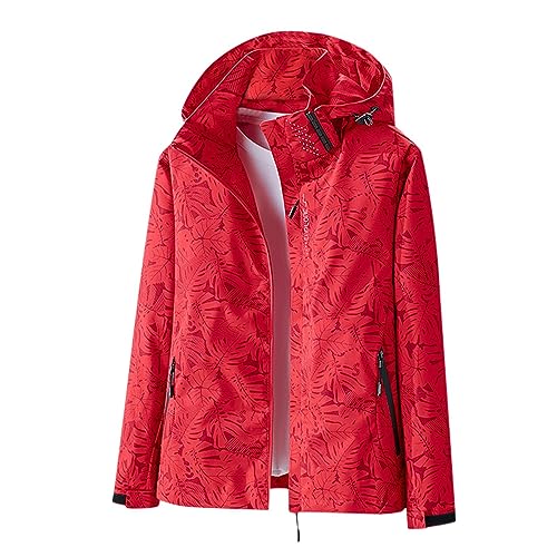 Vhersily Softshelljacke Damen Winddicht Wasserdicht Leicht Wasserfeste Jacken Frühling Angebote des Tages Lange Jacke Windjacke Softshellmantel mit Kapuze, rot, XXL von Vhersily