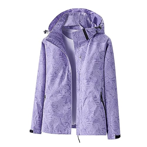 Vhersily Softshelljacke Damen Winddicht Wasserdicht Leicht Wasserfeste Jacken Frühling Angebote des Tages Lange Jacke Windjacke Softshellmantel mit Kapuze, violett, 50 von Vhersily
