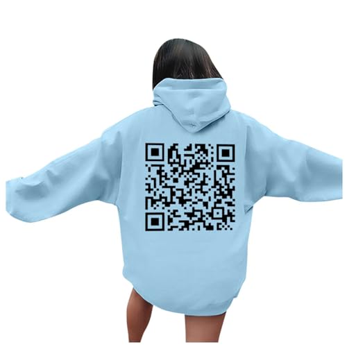 Vhersily Sweatshirt für Damen, Unisex, Funny Fu QR Code Hoodie, QR Code Sweatshirt, Fuck You QR Code Hoodie, Fu QR Scan Code Sweatshirt, Sky Blue A, L von Vhersily