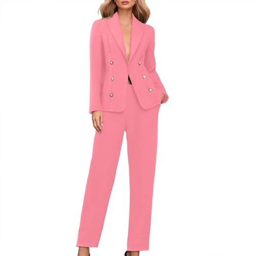 Vhersily Tailleur Damen Set Hose Curvy Hose und Jacke Overall Zweiteiliger Anzug Büro Arbeit Revers Blazer Slim Fit Complete Business, zweireihig, lässig und mit breitem Bein, für Cocktails, W Rd2, S von Vhersily