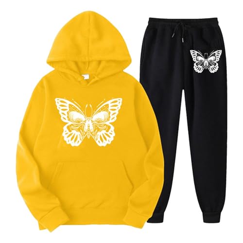 Vhersily Tracksuit Baggy Damen Overall mit Kapuze und Freizeithose 2er Set Trainingsanzug Casual Party Laufbekleidung, gelb, XL von Vhersily