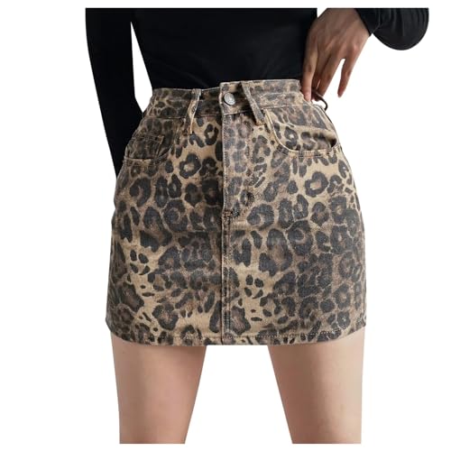 kurzer Leoparden Rock Damen - Stilvoller Sommerrock mit Leopardenmuster Elegant Leo Muster Print Skirts – A Linie, fließender Stoff & verdeckte, elastische Taille von Vhersily