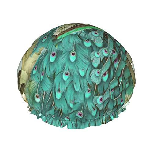 Duschhaube, Pfauen-Blumenmuster, Badekappe, wasserdicht, wiederverwendbar, Duschhut für Damen und Herren, Haar-Badekappen Duschhaube, Pfauen-Blumenmuster, Badekappe, wasserdicht, wiederverwendbar, Duschhut für Damen und Herren, Haar-Badekappen von VhoMes