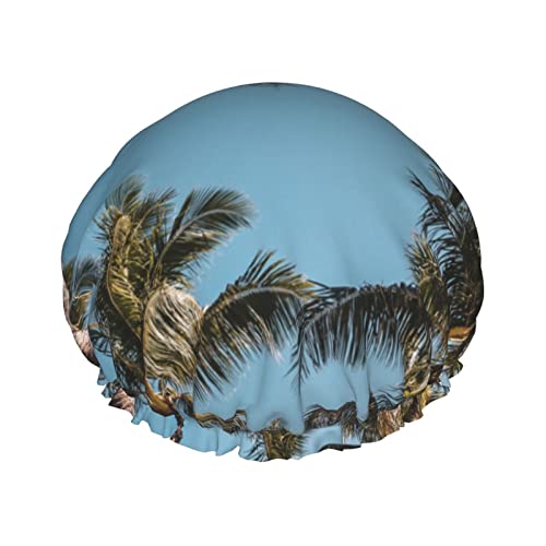 Duschhaube, Strand-Kokosnussbaum-Motiv, Badekappe, wasserdicht, wiederverwendbar, Duschhut für Damen und Herren, Haar-Badekappen von VhoMes