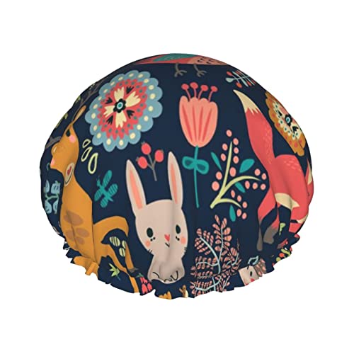 Duschhaube, Wald, niedlicher Fuchs, Frosch, Eule, bedruckt, Badekappe, wasserdicht, wiederverwendbar, Duschhut für Damen und Herren, Haar-Badekappen Duschhaube, Wald, niedlicher Fuchs, Frosch, Eule, bedruckt, Badekappe, wasserdicht, wiederverwendbar, Duschhut für Damen und Herren, Haar-Badekappen von VhoMes