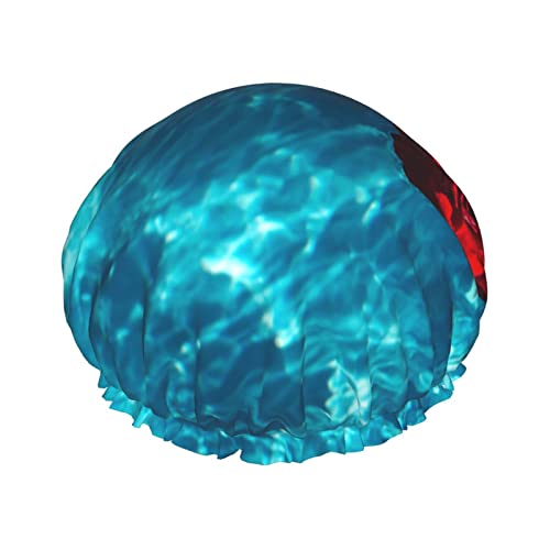 Duschhaube, frische Gartenrose auf dem blauen Wasser, bedruckte Badekappe, wasserdicht, wiederverwendbar, Duschhut für Damen und Herren, Haar-Badekappen Duschhaube, frische Gartenrose auf dem blauen Wasser, bedruckte Badekappe, wasserdicht, wiederverwendbar, Duschhut für Damen und Herren, Haar-Badekappen von VhoMes