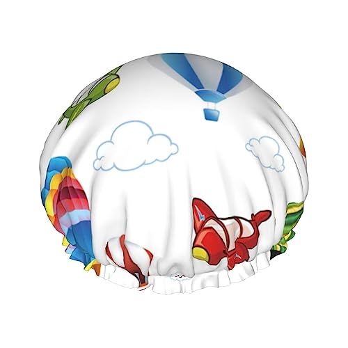 Duschhaube, heißes Ballon-Flugzeug und Wolken, bedruckt, Badekappe, wasserdicht, wiederverwendbar, Duschhut für Damen und Herren, Haar-Badekappen von VhoMes