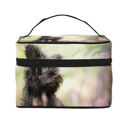 Make-up-Tasche, große Kosmetiktasche, tragbare Reisetasche, Leder, wasserdicht, für Damen und Mädchen,Affenpinscher Rasen Schwarze Hunde Monkey Terrier von VhoMes