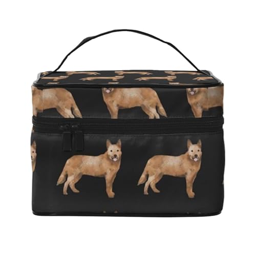 Make-up-Tasche, große Kosmetiktasche, tragbare Reisetasche, Leder, wasserdicht, für Damen und Mädchen,Australischer Rinderhund von VhoMes