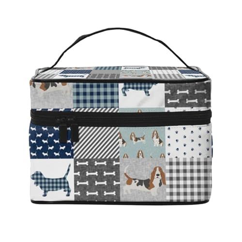 Make-up-Tasche, große Kosmetiktasche, tragbare Reisetasche, Leder, wasserdicht, für Damen und Mädchen,Basset Hound Haustier Hunderasse Wholecloth von VhoMes