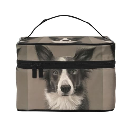 Make-up-Tasche, große Kosmetiktasche, tragbare Reisetasche, Leder, wasserdicht, für Damen und Mädchen,Border Collie von VhoMes