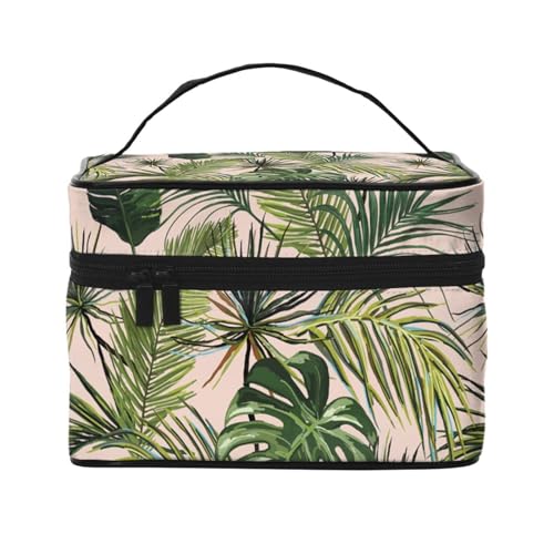 Make-up-Tasche, große Kosmetiktasche, tragbare Reisetasche, Leder, wasserdicht, für Damen und Mädchen,Botanisches abstraktes Design mit Mondwolkenpflanze von VhoMes