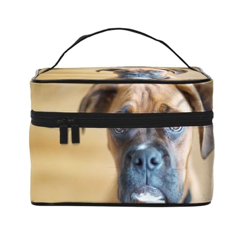 Make-up-Tasche, große Kosmetiktasche, tragbare Reisetasche, Leder, wasserdicht, für Damen und Mädchen,Boxerhunde Welpen Haustiere Hunde von VhoMes