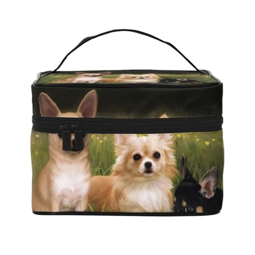 Make-up-Tasche, große Kosmetiktasche, tragbare Reisetasche, Leder, wasserdicht, für Damen und Mädchen,Chihuahua-Hund von VhoMes