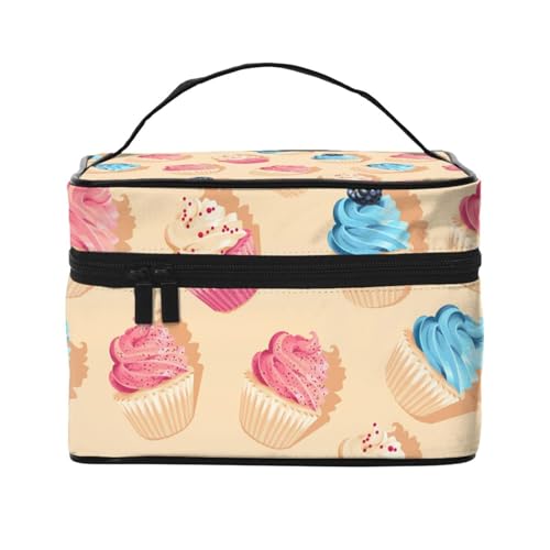 Make-up-Tasche, große Kosmetiktasche, tragbare Reisetasche, Leder, wasserdicht, für Damen und Mädchen,Cupcakes von VhoMes