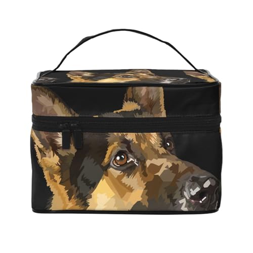 Make-up-Tasche, große Kosmetiktasche, tragbare Reisetasche, Leder, wasserdicht, für Damen und Mädchen,Deutscher Schäferhund von VhoMes