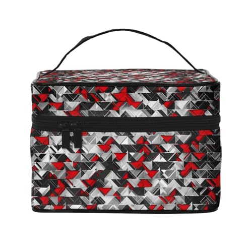 Make-up-Tasche, große Kosmetiktasche, tragbare Reisetasche, Leder, wasserdicht, für Damen und Mädchen,Geometrische Explosion Schwarz und Rot von VhoMes