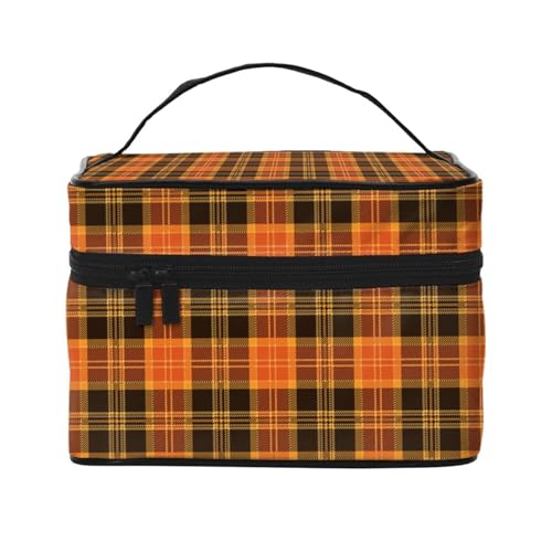 Make-up-Tasche, große Kosmetiktasche, tragbare Reisetasche, Leder, wasserdicht, für Damen und Mädchen,Halloween-Tartan-Plaid von VhoMes