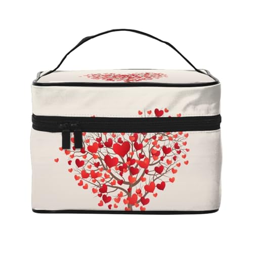 Make-up-Tasche, große Kosmetiktasche, tragbare Reisetasche, Leder, wasserdicht, für Damen und Mädchen,Herzförmiger Baumdruck von VhoMes