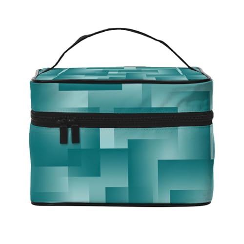 Make-up-Tasche, große Kosmetiktasche, tragbare Reisetasche, Leder, wasserdicht, für Damen und Mädchen,Jede Farbe mit blaugrünen Farbverlaufsblöcken von VhoMes