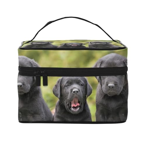 Make-up-Tasche, große Kosmetiktasche, tragbare Reisetasche, Leder, wasserdicht, für Damen und Mädchen,Labrador Retriever Hundedruck von VhoMes