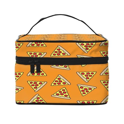 Make-up-Tasche, große Kosmetiktasche, tragbare Reisetasche, Leder, wasserdicht, für Damen und Mädchen,Lustige Pizza von VhoMes