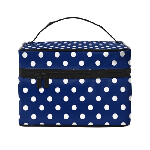 Make-up-Tasche, große Kosmetiktasche, tragbare Reisetasche, Leder, wasserdicht, für Damen und Mädchen,Marineblauer Polka Dot von VhoMes