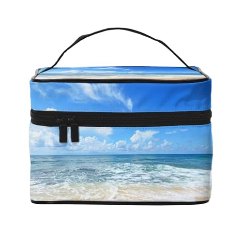 Make-up-Tasche, große Kosmetiktasche, tragbare Reisetasche, Leder, wasserdicht, für Damen und Mädchen,Meer und Strand von VhoMes