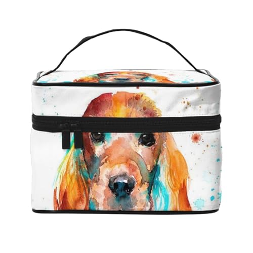 Make-up-Tasche, große Kosmetiktasche, tragbare Reisetasche, Leder, wasserdicht, für Damen und Mädchen,Niedlicher Kunst-Cocker-Spaniel-Hund cool von VhoMes