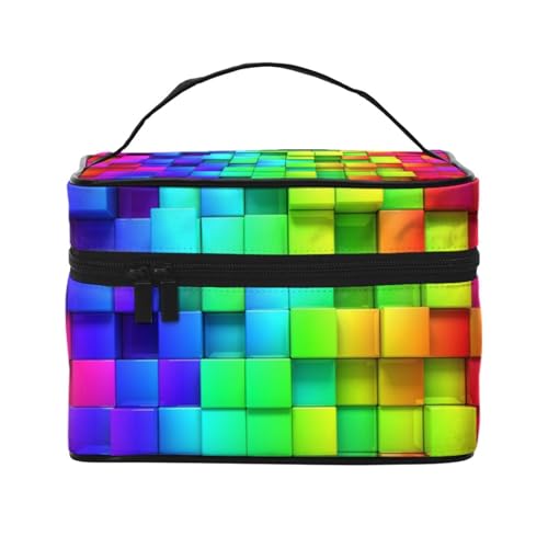 Make-up-Tasche, große Kosmetiktasche, tragbare Reisetasche, Leder, wasserdicht, für Damen und Mädchen,Regenbogenfarbenes Plaid von VhoMes