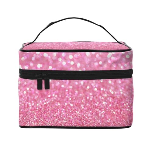 Make-up-Tasche, große Kosmetiktasche, tragbare Reisetasche, Leder, wasserdicht, für Damen und Mädchen,Rosa Glitzer von VhoMes