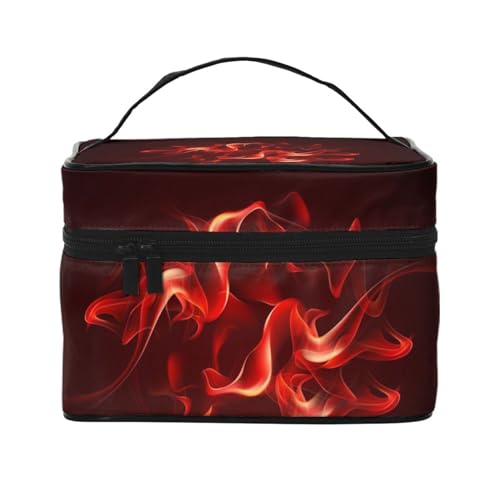 Make-up-Tasche, große Kosmetiktasche, tragbare Reisetasche, Leder, wasserdicht, für Damen und Mädchen,Rote Flamme von VhoMes