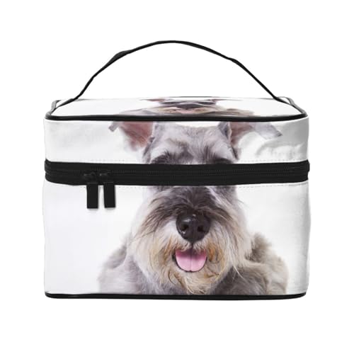 Make-up-Tasche, große Kosmetiktasche, tragbare Reisetasche, Leder, wasserdicht, für Damen und Mädchen,Schnauzer-Hund süß von VhoMes