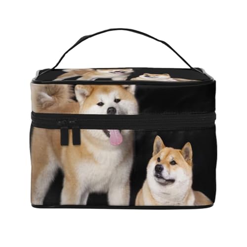 Make-up-Tasche, große Kosmetiktasche, tragbare Reisetasche, Leder, wasserdicht, für Damen und Mädchen,Shiba Inu Akita Inu von VhoMes