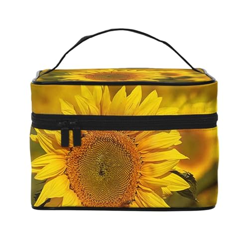 Make-up-Tasche, große Kosmetiktasche, tragbare Reisetasche, Leder, wasserdicht, für Damen und Mädchen,Sonnenblume von VhoMes