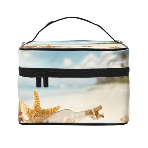 Make-up-Tasche, große Kosmetiktasche, tragbare Reisetasche, Leder, wasserdicht, für Damen und Mädchen,Strand, Meer von VhoMes