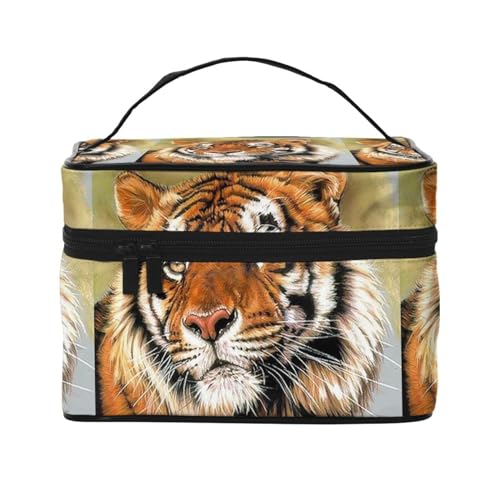 Make-up-Tasche, große Kosmetiktasche, tragbare Reisetasche, Leder, wasserdicht, für Damen und Mädchen,Süßer Tiger von VhoMes