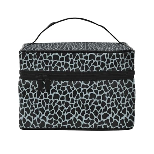 Make-up-Tasche, große Kosmetiktasche, tragbare Reisetasche, Leder, wasserdicht, für Damen und Mädchen,Tierdruck, abstrakt, Giraffe, wildes Leben, Flecken, schwarz und blau von VhoMes