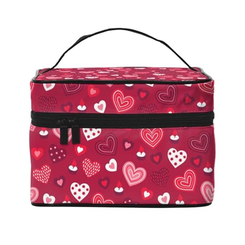 Make-up-Tasche, große Kosmetiktasche, tragbare Reisetasche, Leder, wasserdicht, für Damen und Mädchen,Valentinstag-Liebes-Herz-Muster von VhoMes