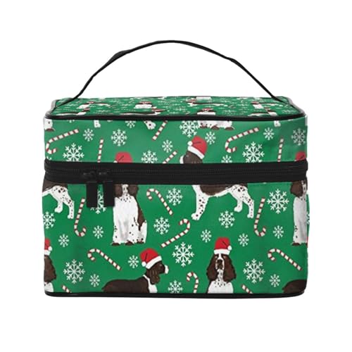 Make-up-Tasche, große Kosmetiktasche, tragbare Reisetasche, Leder, wasserdicht, für Damen und Mädchen,Weihnachten Englisch Springer Spaniel Santa Paws von VhoMes