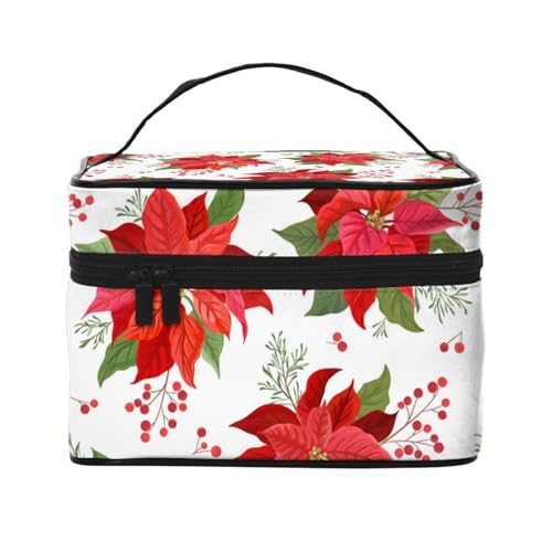 Make-up-Tasche, große Kosmetiktasche, tragbare Reisetasche, Leder, wasserdicht, für Damen und Mädchen,Weihnachtswinterblume von VhoMes