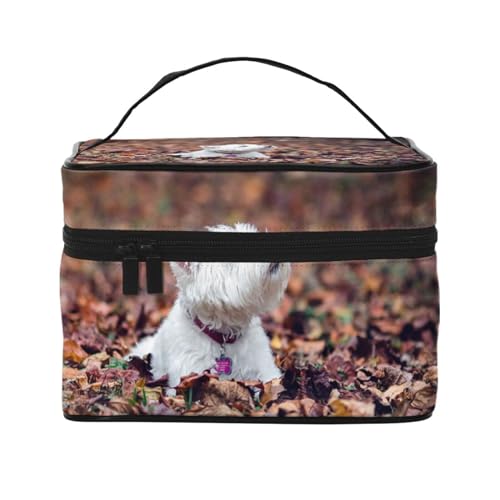 Make-up-Tasche, große Kosmetiktasche, tragbare Reisetasche, Leder, wasserdicht, für Damen und Mädchen,Westie Bokeh West Highland White Terrier Hunde von VhoMes